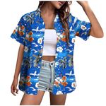 loobun Women Tops Summer Tops for Women Shit Shirts Hawaiian Shirts Floral Print T-Shirt Lapel Neck Short Sleeve Shirts Loose Tee Tops TikTok Influence Top Club Party Streetwear