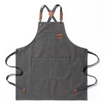 Tosewever Canvas Cross Back Chef Cotton Aprons for Men Women with Large Pockets, Grey, Medium