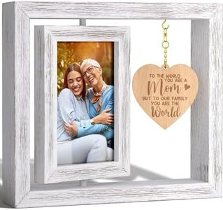 Mom Gifts Mothers Day Gifts From Daughter Son, Mother Picture Frame Double-Sided Display 4x6 Photo with Warm Heart Pendant for Mom Mother-In-Law, Mom Birthday Gifts Wood Mom Tabletop Picture Frame