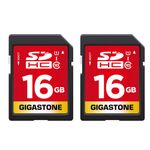 Gigastone 16GB SDHC Memory Card, Pack of 2 Cards, Prime Series, Up to 80MB/s Transfer Speeds for Photos, Videos, Music, Files, Camcorder, Camera, PC, Class 10 U1 UHS-I