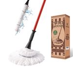 Eyliden Mop with 2 Reusable Heads, Easy Wringing Twist Mop, with 57.5 inch Long Handle, Wet Mops for Floor Cleaning, Commercial Household Clean Hardwood, Vinyl, Tile, and More (Red)