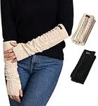 Brook + Bay Knit Arm Warmers for Women - Winter Fingerless Arm Warmers & Wrist Warmer w/Thumbhole - Long Fingerless Gloves, Black, Beige, OSFM