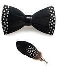 JEMYGINS Handmade Black Feather Pre-tied Bow tie and Brooch Sets for Men (16)