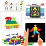 Wembley Magnetic Puzzles Imagination Shapes Game for Kids DIY Creative Educational Activity Toy Set 44 Magnetic Shapes with Board, Stand, 200 Puzzle Patterns - Birthday Gift for Boys Girls