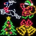 Christmas Decorations - 16" Christmas Window Silhouette Lights Decorations - 4 Pack Colour Lighted Santa & Reindeer & Christmas Tree & Bell for Holiday Indoor and Outdoor Wall Door Window Decorate