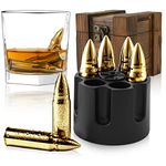 Gift for Fathers Day from Daughter Son Wife, Unique Whiskey Stones Bullets for Him Husband Grandpa Brother Anniversary Birthday, Cool Man Cave Gadgets Retirement Presents | Golden