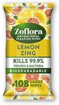 Zoflora Lemon Zing 108 Large Wipes, Antibacterial Multi-surface Cleaning Wipes Convenient, Quick Cleaning