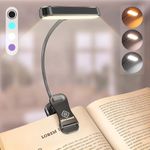 Glocusent Horizontal ET-Head Book Light for Reading in Bed, Eye Caring Clip on Light, CRI 95, 3 Colours & 5 Brightness, Rechargeable & Long Lasting, 1.4Oz Only Reading Light, Perfect for Book Lovers