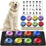 DCIAER Dog Buttons for Communication, 8 PCS Dog Talking Button Set,30s Recordable Voice Pet Buzzer Training Buttons，with Training Manual Book+16 AAA Batteries + 24 Scene Modes + 1 Dog Button Mat