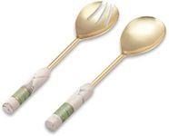 Folkulture Serving Spoons or Salad Servers for Modern Kitchen, Stainless Steel Serving Utensils - Spoon and Fork for Serving Salad, 12-inch Cooking Utensils Set with Marble Handle, Pearl White