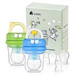 Lictin Baby Fruit Food Feeder Pacifier, 2-Pack Fresh Food Feeder, Infant Teether Toy, Silicone Fruit Teether for Babies, Infant Fruit Teething Toy, with 6 Replaceable Silicone Teething Pacifiers