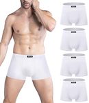 wirarpa Men's Soft Stretchy Underwear Modal Microfiber Trunk Briefs Covered Waistband Short Leg 4 Pack White, Large