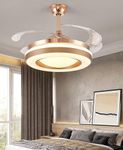 CITRA Invisible Golden Ceiling Fan Chandelier with Remote Control 4 Retractable ABS Blades - Warm White