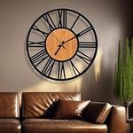 24In Large Modern Metal Wall Clocks, Round Silent Roman Numerals Big Clock, Small Tick Tock Pointer Outdoor Indoor Oversized Wall Clock for Kitchen, Living Room, Bedroom Wall Decoration - Wooden