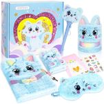 Cat Diary with Lock, Gifts Girls Toy for Age 6 7 8-12 with Plush Journal Notebook, Pen Holder, Ballpoint Pen, Eye Mask, Birthday Gift Idea Toys for Teen Girl 6-12 Years Old