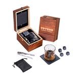 Whiskey Stones and Glass Gift Set, 4 Chilling Whiskey Stones + Whiskey Rock Glass + Slate Coasters for Whiskey, Scotch and Bourbon, Christmas/Birthday Present for Men/Women