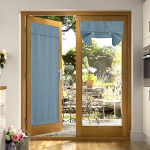 NICETOWN Faux Linen French Blackout Door Window Curtains, Privacy Front Door Curtains for Glass Door, Thermal Insulated Tie Up Shades Window Covering, Mist Blue, 36" Wide x 72" Long, 1 Panel