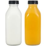 LIMILI Glass Milk Bottles with Lids, 2 pack 1 Litre Reusable Glass Bottles with Lids, Dairy Drinking Bottles Clear Glass Bottles Juice Bottles Drinking for Homemade Breakfast Picnics Weddings (Black)