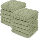 Baby Washcloths Set, Muslin Cotton Baby Towels, Large 10”x10” Wash Cloths Soft on Sensitive Skin, Absorbent for Boys & Girls, Newborn Baby & Toddlers Essentials Shower Registry Gift (Sage, Pack of 10)