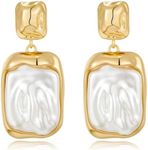 HESSAWELL Gold Baroque Pearl Dangle Earrings Irregular Pearl Earrings for Women Fashion Jewelry