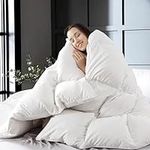 WhatsBedding White Feather Comforter Queen Size, Filled with Feather and Down, All Season Luxury Bed Comforter, Ultra Soft 100% Cotton Duvet Insert, 90"x90"