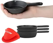 Modern Innovations Mini Black Cast Iron Skillet Set with Silicone Mitt (4 Count) - 3.5 Inch Pans, Pre Seasoned Small Skillets for Baked Cookie/Brownie or Cooked Eggs