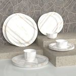 Castleite Piccolo 18 Pieces Melamine Dinner Set - Elegant, Break & Stain Resistant, Designer Crockery Dinnerware in Exclusive Edgy Square Shape for Your own Home Kitchen or Gifting (Rosin Cream)