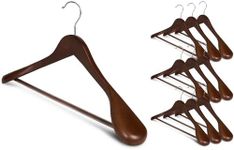 StorageWorks Extra Wide Shoulder Wooden Hangers, 10 Pack Heavy Duty Suit Hangers for Closet, Natural Wood Hangers for Coats, Jackets, Pants, Light Walnut Color