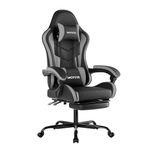 WOTSTA Gaming Chair with Footrest, Ergonomic Gaming Chair, Computer Chair with Lumbar Support, Head Rest, Height Adjustable PC Chairs with 360°-Swivel Seat for Office or Gaming, Black Grey