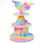 Cupcake Holder, 3-Tier Cardboard Cupcake Stand Holder Dessert Tower Display for Birthday Theme Party Supplies Decoration (Mermaid)