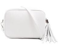 LeahWard Women's Real Leather Cross Body Bags Small Tassel Party Wedding Holiday Handbags J165 (White)