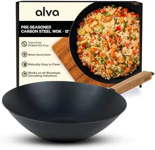 Alva Forest Nonstick Carbon Steel Wok Pan Skillet Non Toxic Pre-Seasoned 12" PFAS, PFOA & PFTE Free, for Cooking Pan Set, Induction Safe, Add to Your Woks and Stir Fry Set Cookware