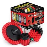 Drillbrush Red Stiff 3 Piece Outdoor Power Scrubber Brush Kit - Garden, Patio, and Deck Cleaning – Drill Brush Attachments for Scrubbing Concrete, Brick, and Stone