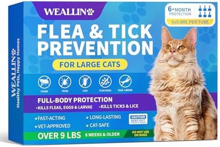 WEALLIN Flea and Tick Prevention for Large Cat, Fleas and Ticks Treatment for Cats Over 9 lbs, Topical Cat Flea Treatment, Fast-Acting & Long-Lasting Fleas Control for Cats, 6-Dose Supply