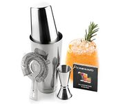 Boston Cocktail Shaker Set: 4pc Cocktail Making Set w/Cocktail Book, Stainless Steel Cocktail Set w/ 530mL Unweighted & 850mL Weighted Boston Shaker, Jigger & Cocktail Strainer for Home Bar - Cresimo