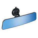 12'' Large Anti Glare Rear View Mirror with Suction Cup, Stick on Universal Driving Interior Rearview Blue Mirror with Convex Wide Angle Mounted on Windscree for Baby, Child, Car, Boat,Truck, Van