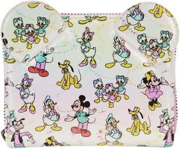 Loungefly Disney 100 Mickey and Friends Classic AOP Iridescent Zip Around Wallet, Multicolored, Wallet