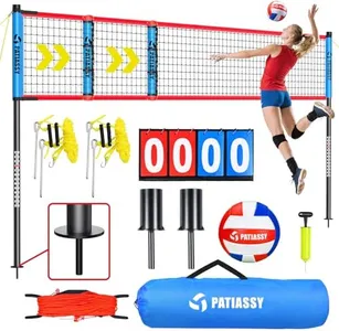 Outdoor Portable Volleyball Net Set for Backyard Beach with Adjustable Height & Width (32/26/20FT) Rust-Resistant Poles, PU Volleyball, Scoreboard, Carry Bag and Anti-Sagging Net for Easy Setup
