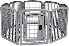 Amazon Basics 8-Panel Plastic Pet Pen Fence Enclosure With Gate - 59 x 58 x 28 Inches, Grey