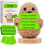 Sassy Brat Positive Potato - Knitted Crochet Spud with 30 Empowering Messages for Strong Women - Funny Affirmation Gift for Women, Friends, Teens - Women Stocking Stuffers Ideas for Christmas