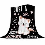 Cute Cat Throw Blanket Ultra Soft Warm Cozy Lightweight Blankets Flannel Fuzzy Plush Throws for Sofa Couch Bedding All Season, Just a Girl Who Loves Cats 150x200cm(60x80 Inch)