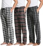 Real Essentials 3 Pack Mens Big & Tall King Size Pajama Pants Cotton Soft Pajamas Men Flannel Bottoms Fleece Buffalo Plaid Pj Lounge Pants Sleepwear Pijamas Hombres Woven Button Fly - Set 3, 3X