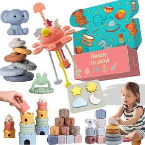 ARTIQS - Juguetes Sensoriales Montessori 6 in 1, Bloques Apilables, Torre de Aprendizaje, mordedores, Puzzles. Juguetes Educativos para Bebe y Niños de 0 Meses a 3 Años