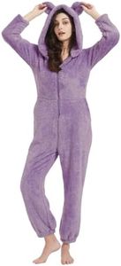 Flygo Womens Fuzzy Pajamas Fleece Onesie Pajamas Winter Warm One Piece PJs Loungewear(Purple-XL)