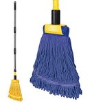 Myiosus Industrial Mop, Looped-End String Wet Cotton Mops with 2 Kentucky Mop Heads & Jaw Clamp, Heavy Duty Commercial Floor Mop with 120cm Long Handle for Office, Hotel, Garage Cleaning