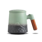 ZENS Tea Mug with Infuser and Lid, 500 ML Embossed Ceramic Loose Leaf Tea Cup with Strainers for Tea Diffusers, Wood Handle Tea Infuser Mug for Women Tea Lovers Gifts, Tea Steeper Accessories