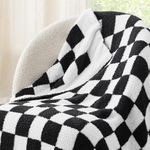 Bedsure Super Soft Knit Throw Blanket - Warm Cozy Reversible Checkered Black and White Blanket, Fluffy Fuzzy Plush Lightweight Print Blanket for Couch Sofa Bed (50" x 60")