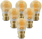 paul russells LED Filament Golf Ball Light Bayonet Cap B22, 35W Equivalent G45 Bulbs, 4.5W 400LM LED BC 2200K Amber Lamps, Home Ceiling Chandelier Energy Saving Lightbulbs, Pack of 6