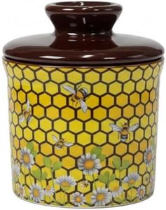 Teapeak Pottery Butter Keeper Crock - Ceramic Butter Dish with Water Line for Countertop, Keep Butter Fresh-Honey Bee Design