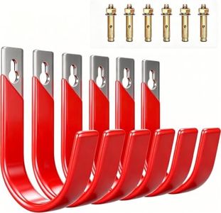 Pruite 6 Pack Metal Garage Hooks, Heavy Duty Hose Hanger Wall Mounted Utility Storage Hooks for Outside Yard, Sturdy Hose Reel for Water Hose, Brooms, Ladders, Garage Storage